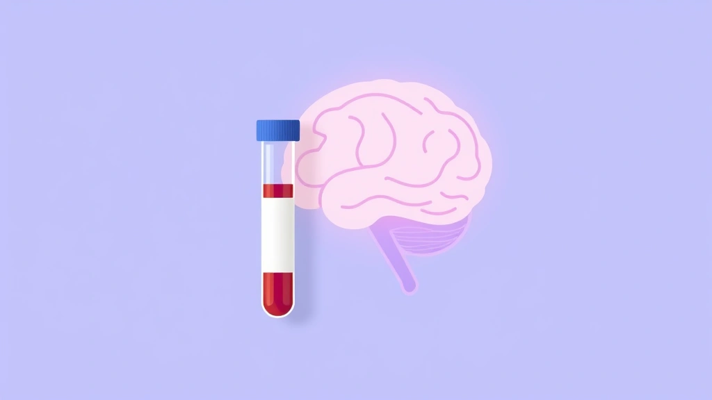Illustration of a blood sample tube beside a softly glowing brain outline