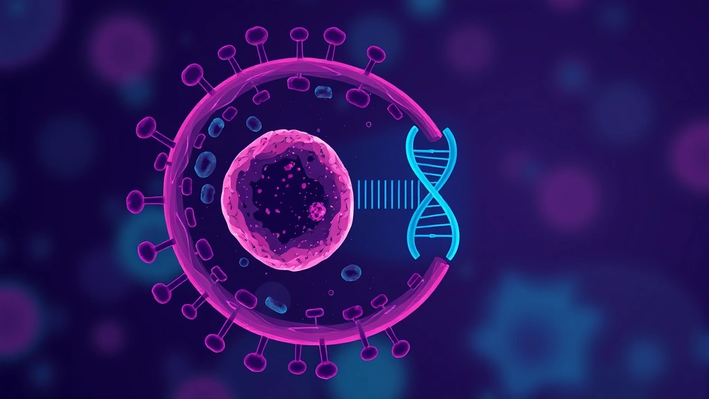 Conceptual illustration of a cancer cell with a blocked checkpoint and DNA damage