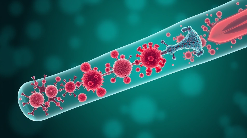 Conceptual illustration of an esophagus with immune cells and an antibody