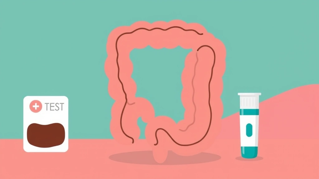 Conceptual illustration of an at-home screening kit and a healthy colon