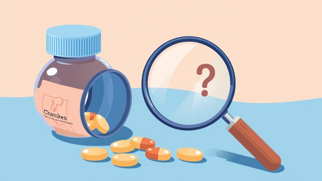 Conceptual illustration of supplement pills beside a bone and a questioning magnifier