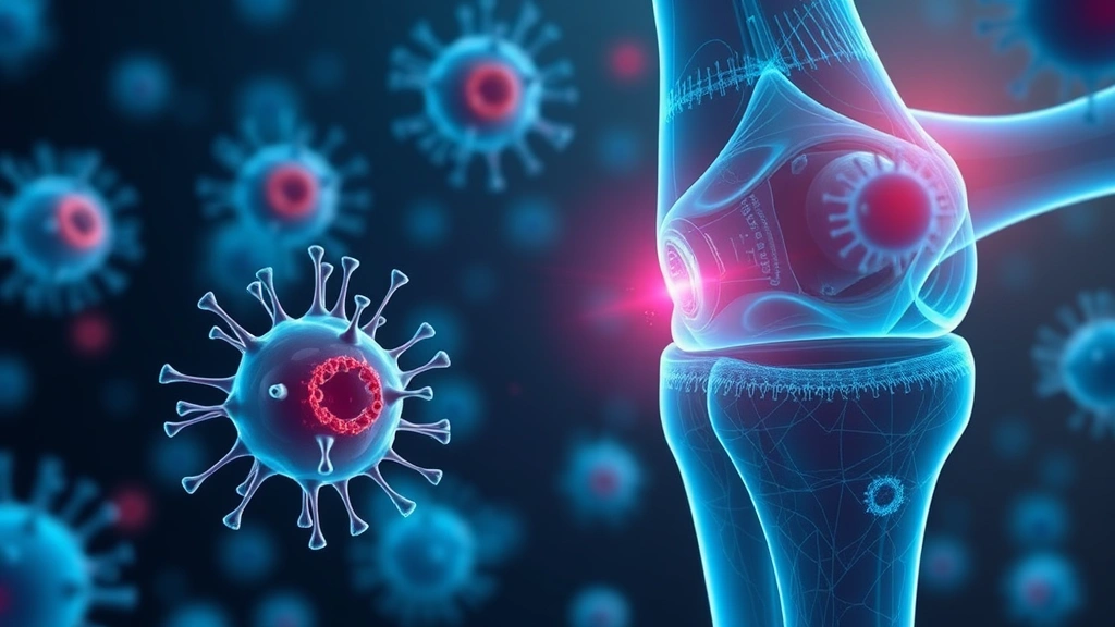 Conceptual illustration of CAR-T cells targeting B cells near a joint