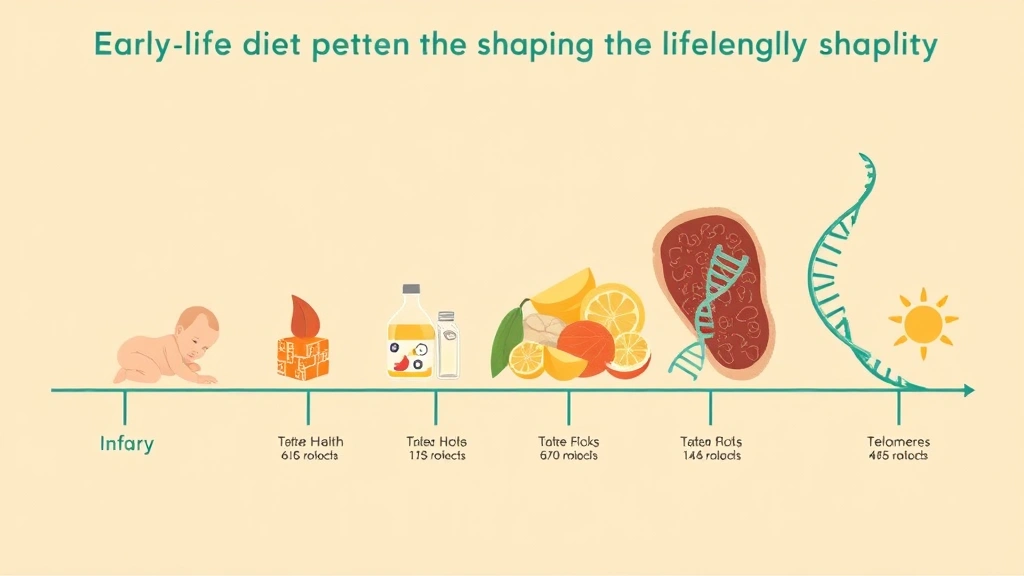 Conceptual illustration of a life-course timeline with sugar and DNA motifs