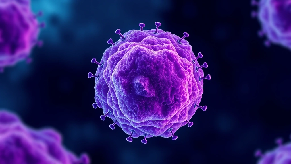 Conceptual illustration of a tumor cell and molecular pathway inhibition