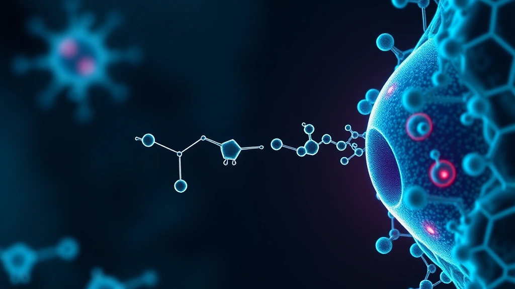 Conceptual illustration of a KRAS G12C inhibitor binding its target protein