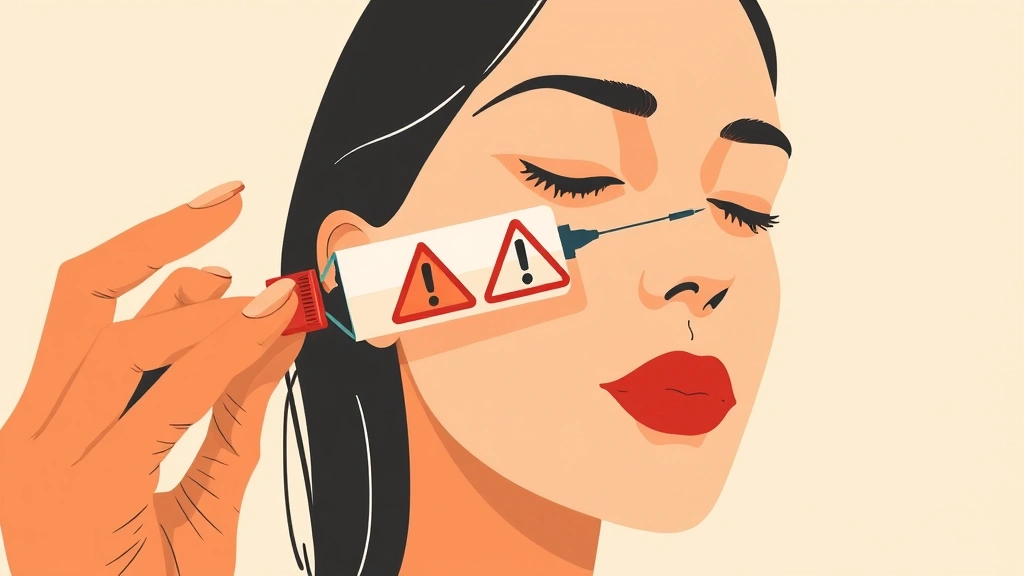 Conceptual illustration of a cosmetic injection with a caution warning motif