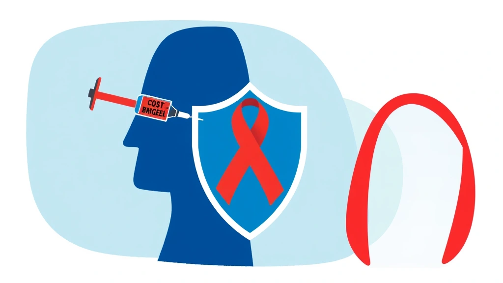 Conceptual illustration of a twice-yearly injectable shield protecting a person, with a cost barrier