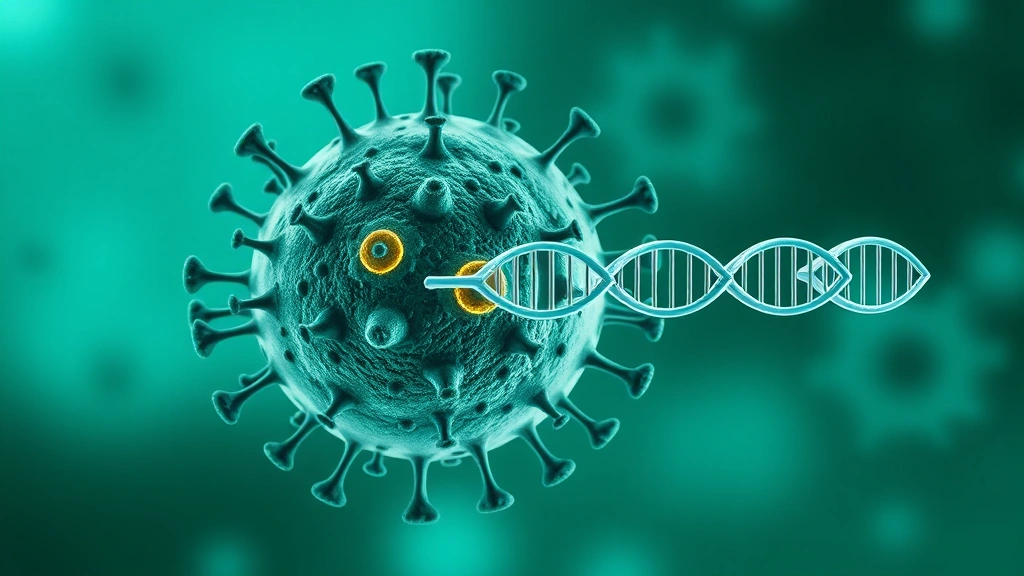 Conceptual illustration of an influenza virus with two highlighted surface proteins
