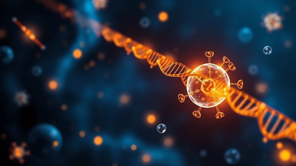 Conceptual illustration of nanoparticles delivering RNA to immune cells in the body