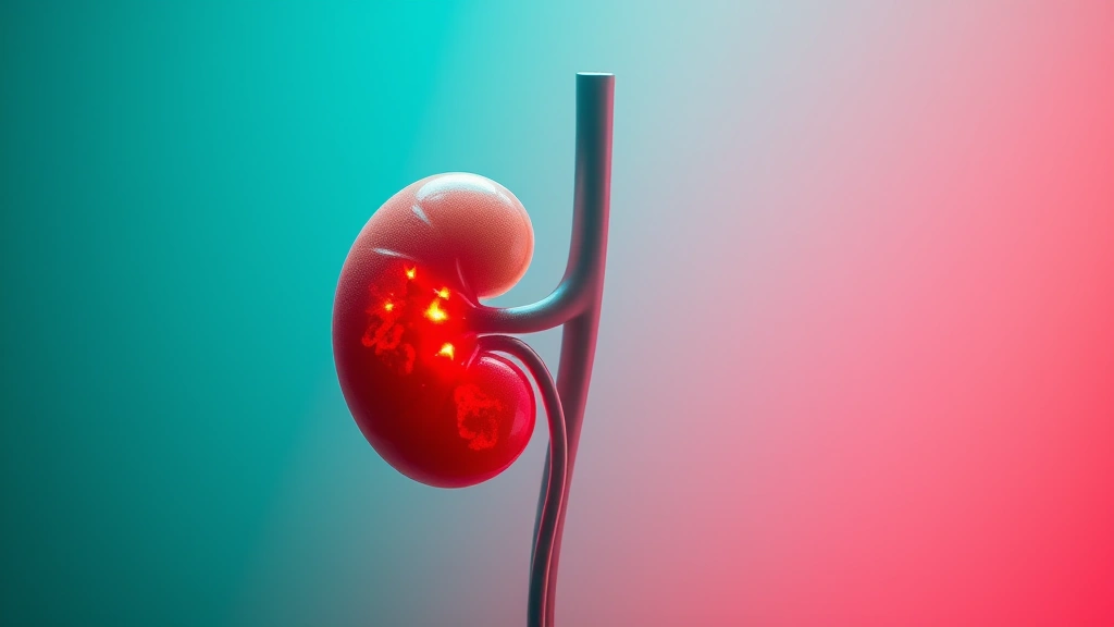 Conceptual illustration of a lab-grown kidney organoid showing inflammation under high sugar