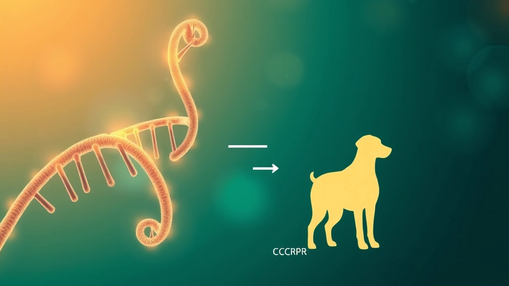 Conceptual illustration of CRISPR editing a gene and a stylized dog