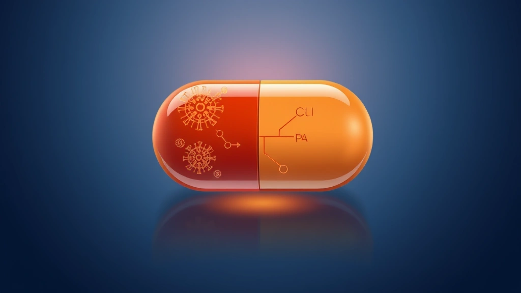 Conceptual illustration of an oral pill and a calmed immune pathway