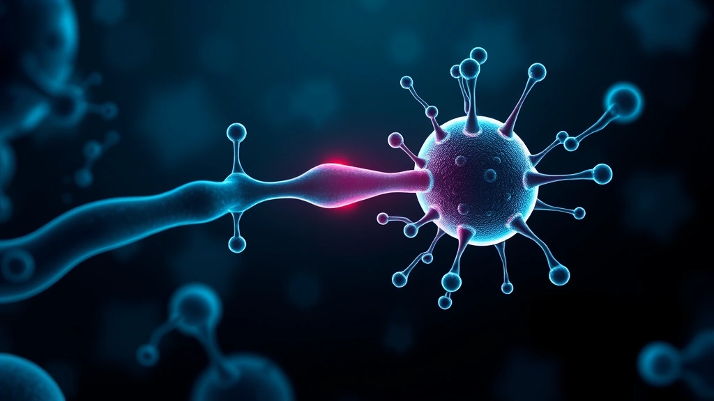 Conceptual illustration of a small-molecule BTK inhibitor binding within an immune cell
