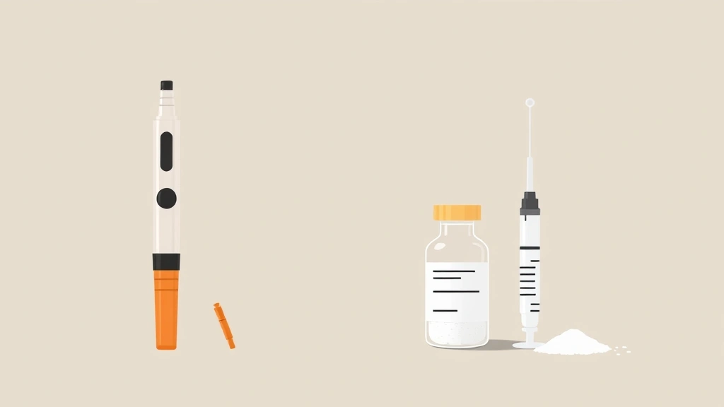 Illustration contrasting a sealed pharmaceutical pen with an unlabeled vial of powder