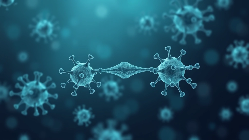 Conceptual illustration of a three-armed antibody binding immune cells