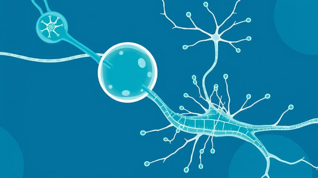 Conceptual illustration of an antibody strengthening muscle fibers linked to a motor neuron