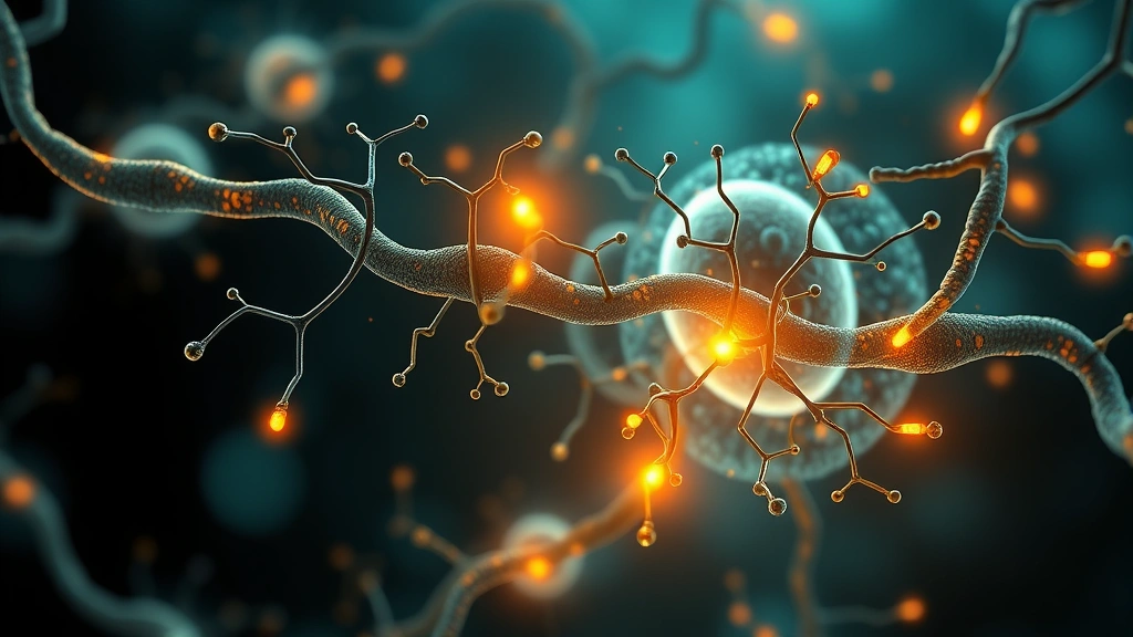 Conceptual illustration of tau protein disrupting mitochondrial function