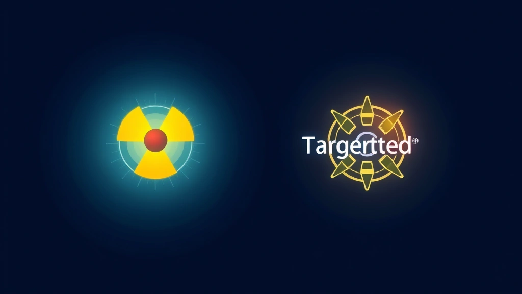 Conceptual illustration of two radiopharmaceutical companies merging with isotope motifs
