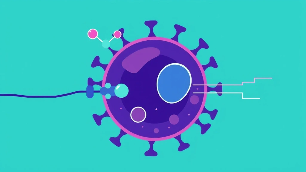 Illustration of a small molecule blocking a signaling switch inside an immune cell